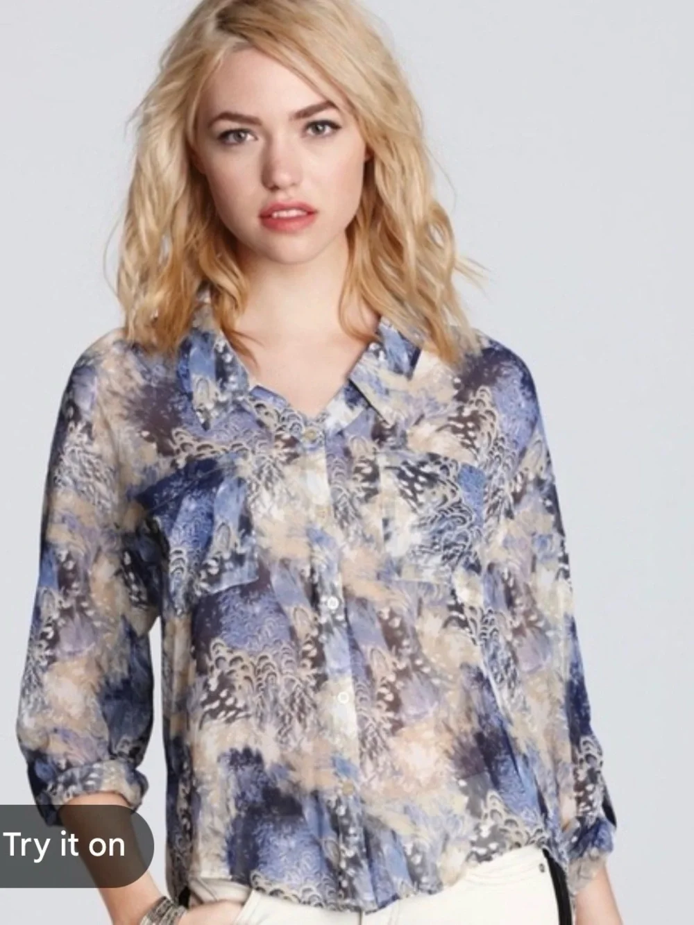 Free People Blue Multi-Print Button-Down Shirt